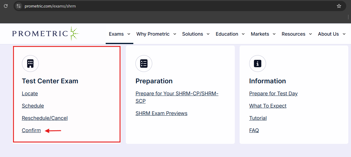 How can I confirm my scheduled exam appointment with Prometric?